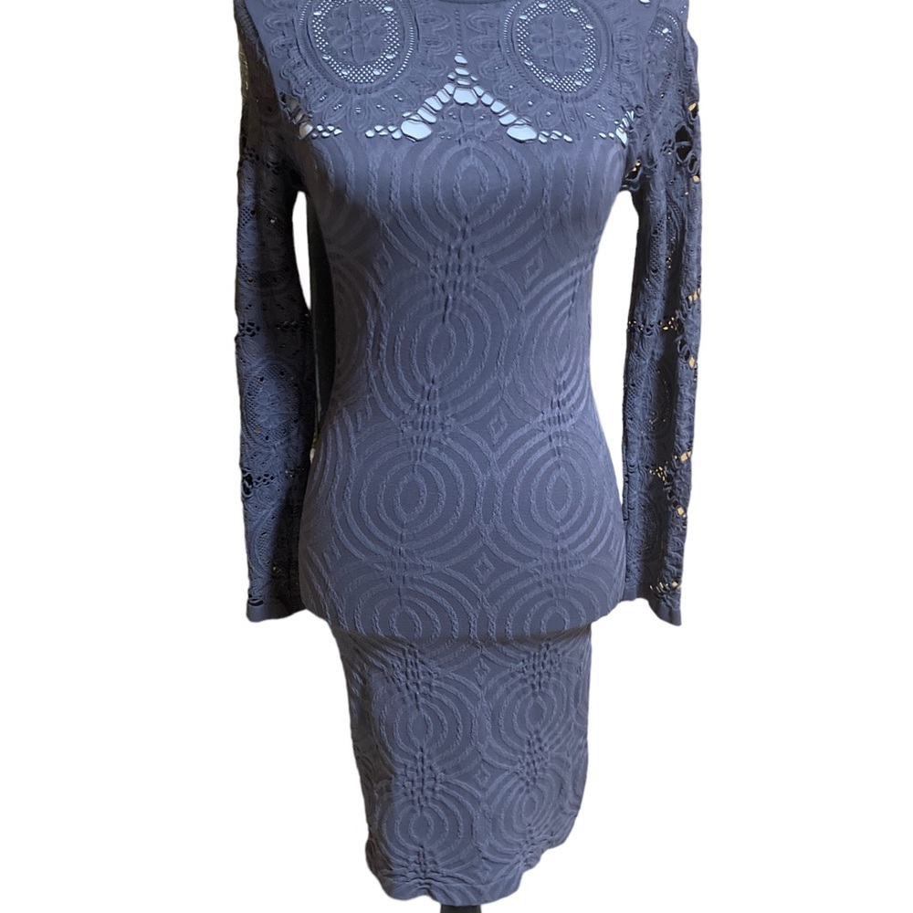 Two Hearts long sleeve grey spandex knit dress w/cutout design.